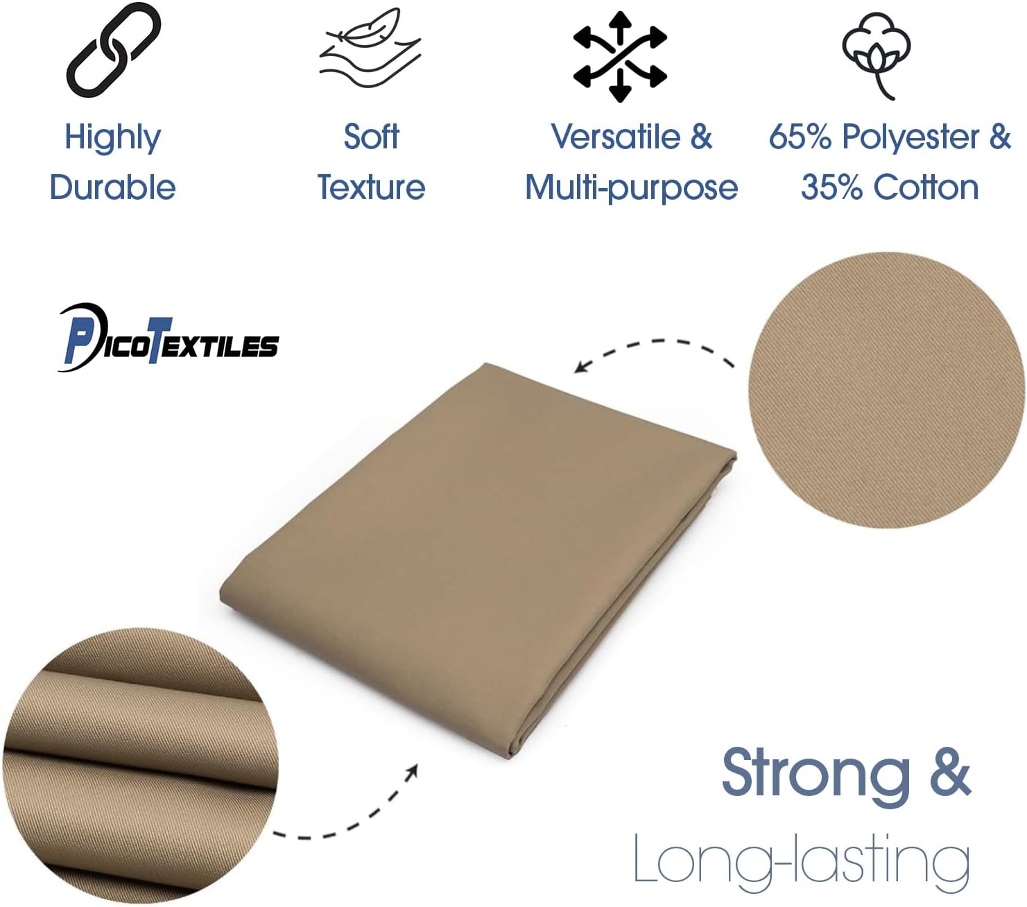 Pico Textiles 1 Yard Camel Poly Cotton Twill Fabric - CosComme Finds