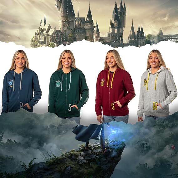Bioworld Harry Potter Womens Hogwarts Alumni House Crest Lightweight Zip-Up Hoodie - CosComme Finds