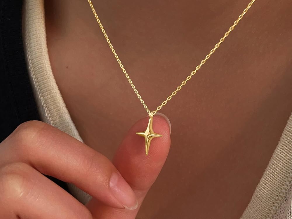 925 Sterling Silver Four Star Pendant Necklace for Woman - CosComme Finds
