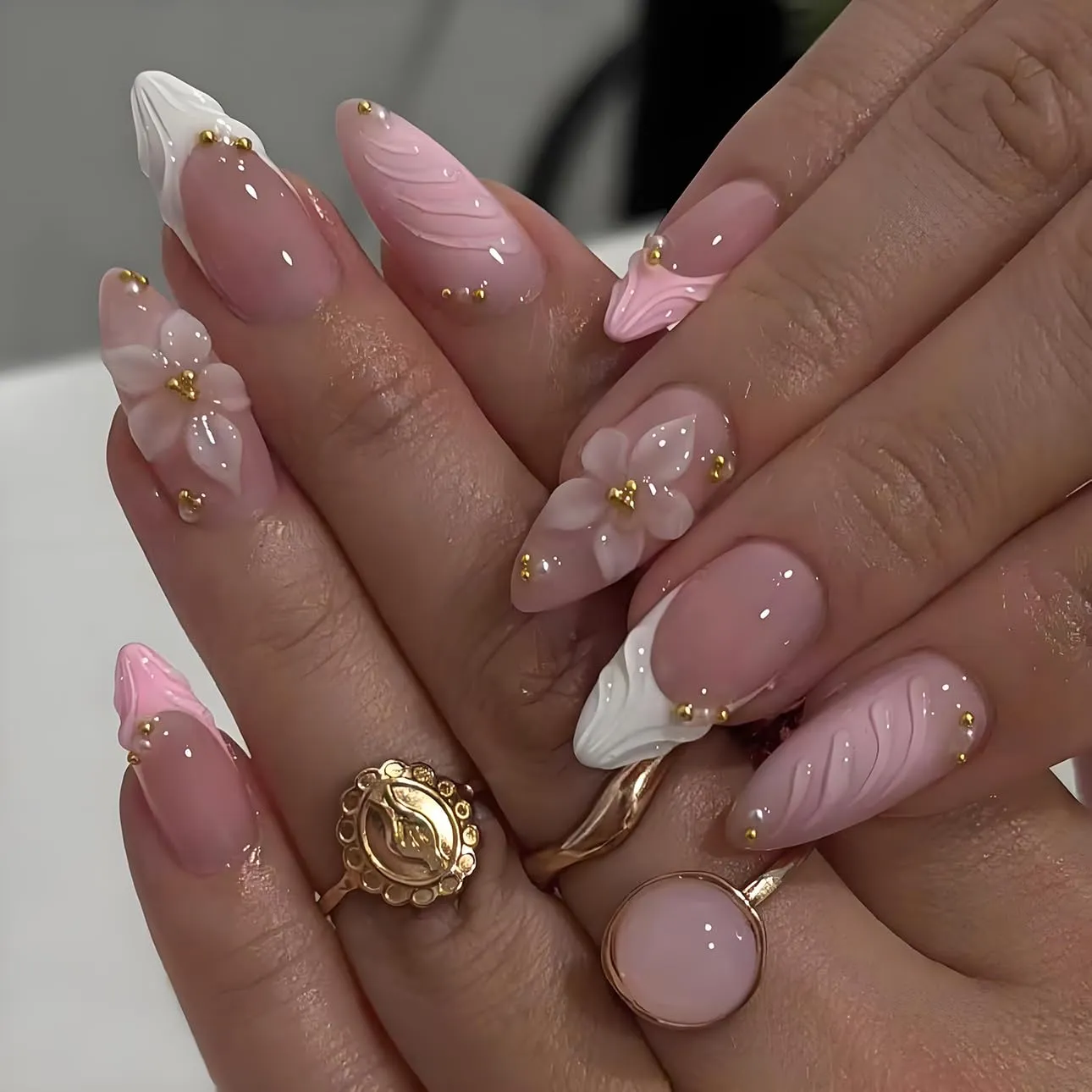 3D Pink Press on Nails Almond - CosComme Finds